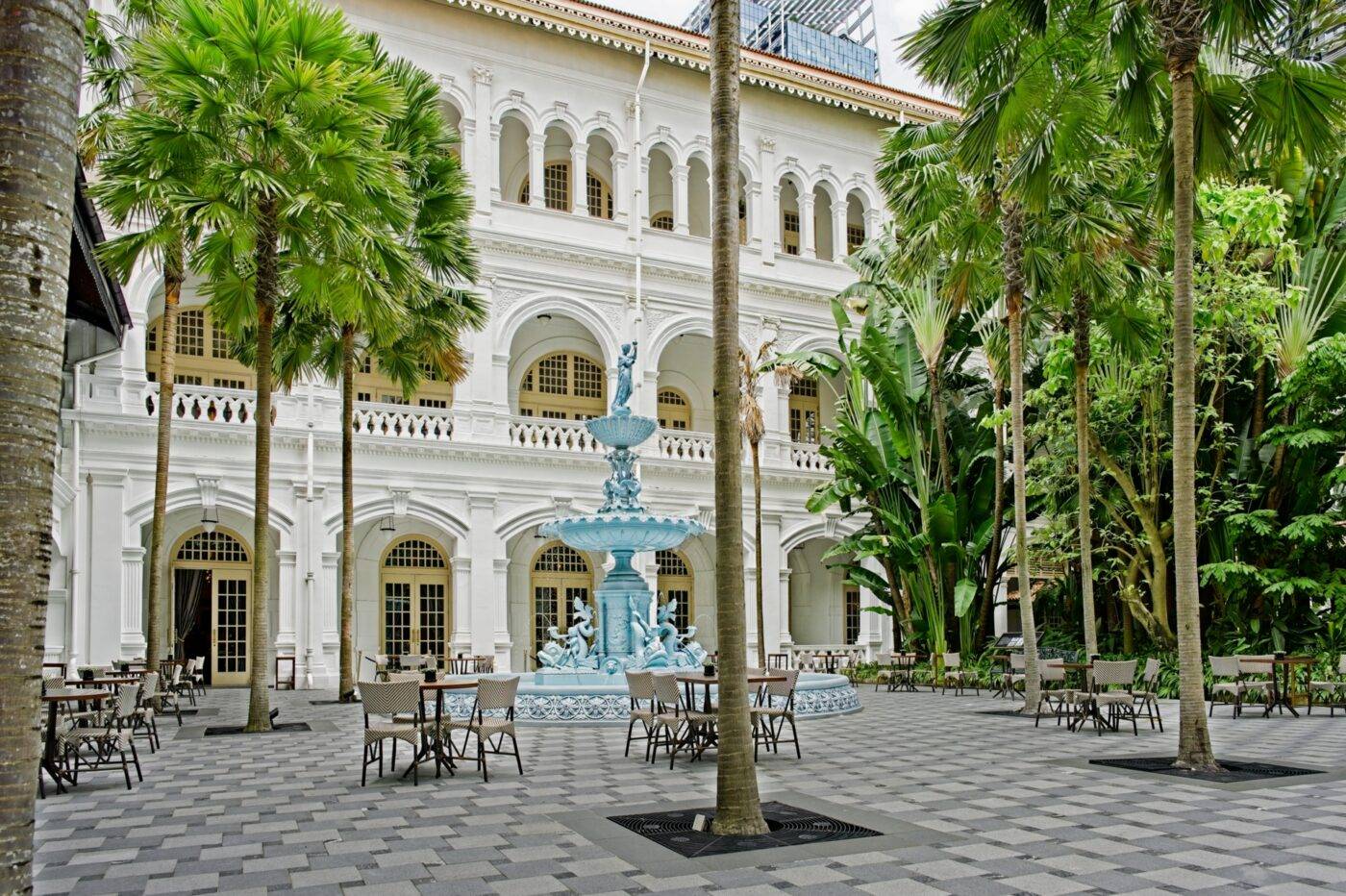 Singapur Hotel Raffles Garten Springbrunnen